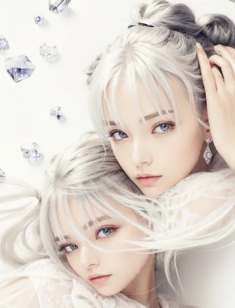 Side Up, Silver Hair, Bun Hair, Crystal-like hair, 