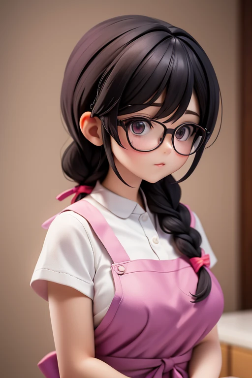 30-year-old woman、Mother,Married women,apron,Hair tied up,Braiding,Black Hair,Braid、Knot、Glasses
