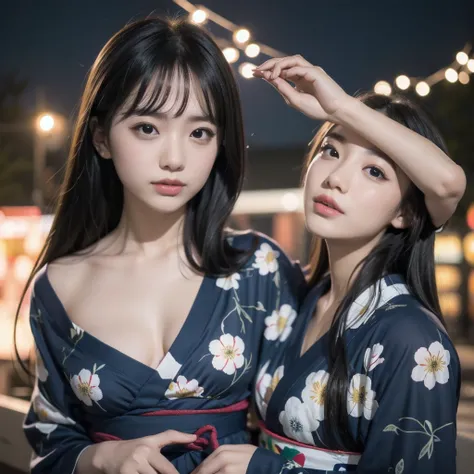 (firework), (upper body:1.5), Girl Standing In Schoolyard, Cumulonimbus clouds floating in the night sky, (Summer Yukata:1.1), (18 years old:1.2), (make up:1.3), (Very slim:1.4), Brown eyes
