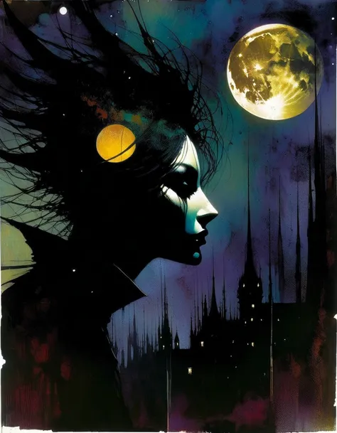 dark moon, art inspired by Bill Sienkiewicz and dave mckean
