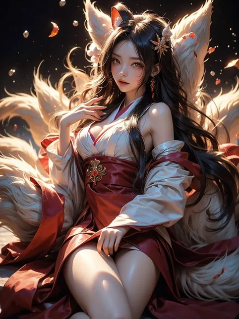 Japanese nine-tailed fox girl,Long flowing hair , henta, sex, nsfw, голое тело, соски, проститутка, секс-клуб, 