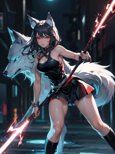  masterpiece, (textured skin), best quality, gorgeous beautiful, (a beautiful girl,wolf ears),detailed clothes,large breasts,narrow waist,, (beautiful face), cinematic lighting, (fantasy anime art ),