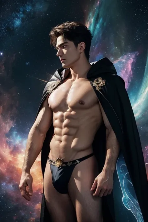  man , male seraphim with four immense wings,  wearing a cape¨*, cape ,must wear a cape¨* , billowing cape , spread cape , ophanum , attractive beefcake ,ophanim , black cape billowing dramatically, wearing cape , black leather cape ,  defined upturned nos...