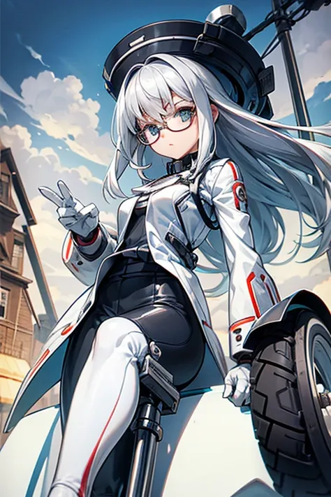 girl,White,Medical Equipment,bike,Silver Hair,Glasses,cool