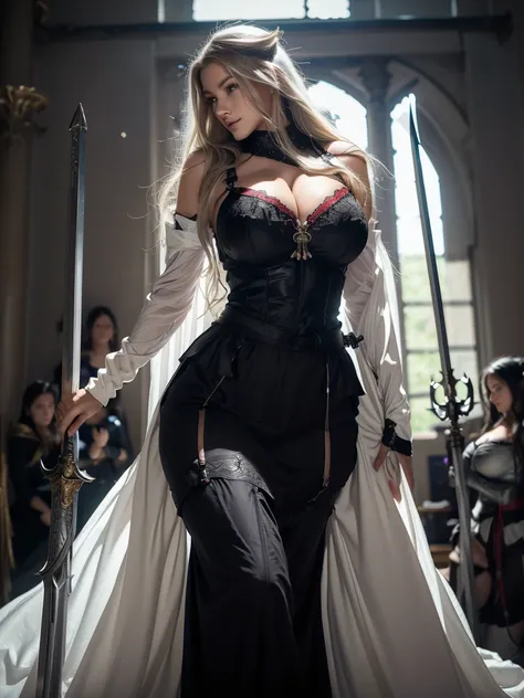 8k,Blonde girl wearing luxurious red, Black breastplate, Black Armor、Black costume、Super Beauty(Like the real thing)Realistic Skin,Beautiful Princess Night,blue eyes, Princess Night, ((Beautiful and fantastic Princess Night)), Elegant , gorgeous princess p...