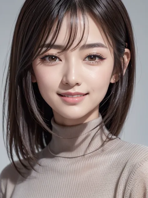 Realistic, masterpiece, Highest quality, Highest Resolution, A portrait of a Japanese woman depicting only the upper body, Happy smile, Slightly to the side, Definitely watching the audience, Beautiful attention to detail, Iris, (Hidden eyelid wrinkles:1.2...