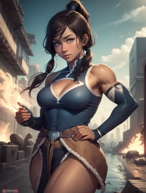 Korra, dark skin, dark skinned female, pony tail, muscular female, (NSFW), quality, Detailed, High Resolution,