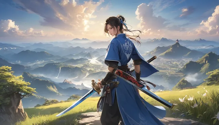 (masterpiece, Highest quality:1.2), Swordsman, Fantasy、Spectacular views