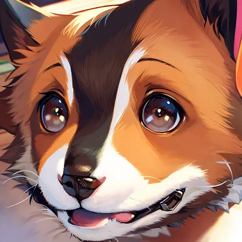 A close-up of a Corgi&#39;s eye, Animestyle, Outlines