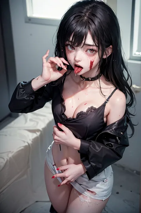 Highest quality, masterpiece, look up, cute,(Horror),(((少女の美しいzombie))),(zombie),(This girl is dead),(Being attacked),Trying to bite,(((Bleeding,Injured))),(((Shedding tears of blood))),((口からBleeding)),((Covered in blood)),(A body covered in wounds),((zomb...