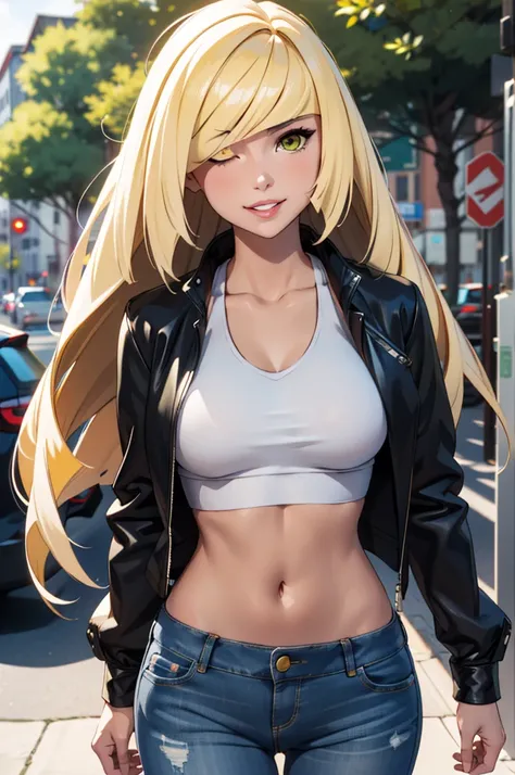 (masterpiece), best quality, ultra-detailed, 1girl (lusamine, slender and sexy body, big and pretty breasts, blonde_hair, very l...