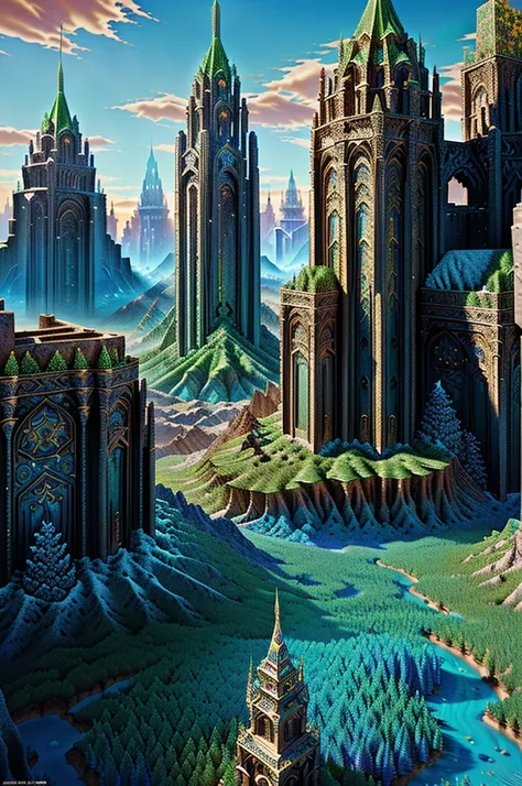 Fractal Ornate City Ruins, Ornate Borders + Concept Art, Intricate Concept Art Painting, Detailed Game Art Illustration, Complex Fantasy Artwork, Highly Detailed Official Design, Ultra Detailed Game Art, Simple, Large, and Structured Valhalla City, Detaile...