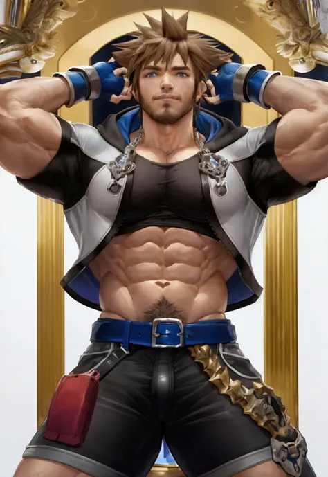 (masterpiece, Highest quality:1.2), Cowboy Shot, alone, Men&#39;s Center, One boy, sky (Kingdom hearts),Muscular body, Hall々A muscular body, Hall々A clean-cut appearance, Muscular arms, Muscular legs, only a main part, Trapezoidal fuselage, Rugged body, Mus...