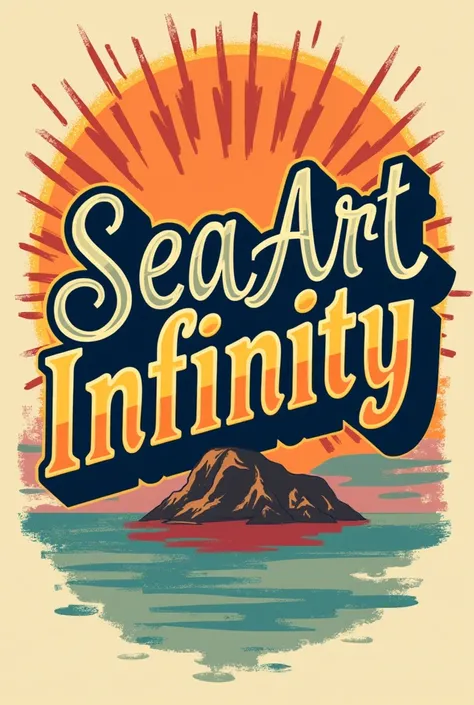 Retro Vibes: A vintage-inspired design with bold, retro typography saying “SeaArt Infinity” surrounded by 70s-style geometric shapes and vibrant colors.