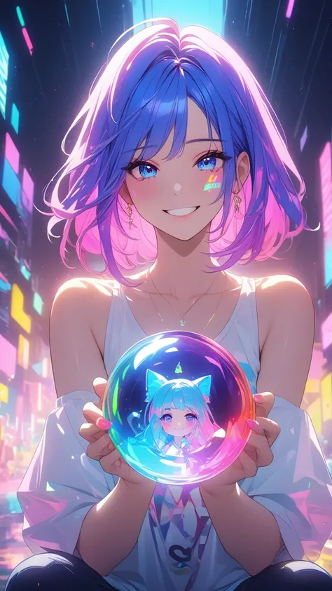 masterpiece,bestquality,superwideangle,fingeraudience,1girl,pinkandbluehair,hand,cuteanimeface,tears,masterpiece,transparentcolorPVCclothing,transparentcolorvinylclothing,wholebody,glitchlump}onface,smile,mediumhair,filmgrain,lens_flare,colorful,chromatica...