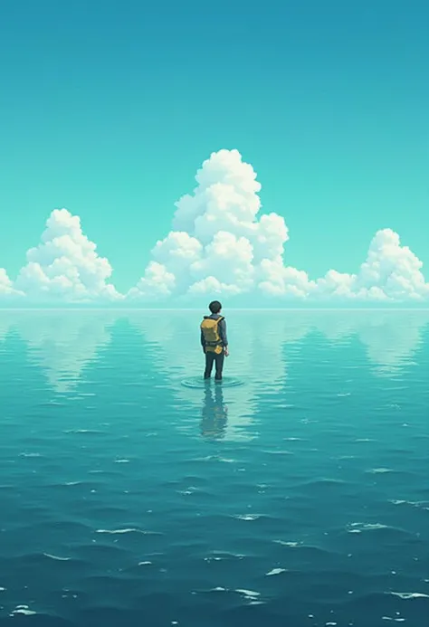 in middle of the sea,daytime,There&#39;s nothing around,mystery,Animated illustrations，（unmanned），loneliness，，dream