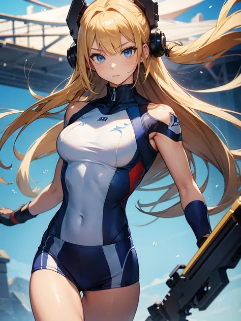 
(masterpiece, Highest quality), (Perfect athletic body:1.2), (Fine hair), Very detailed, Anime Style, whole body, alone, Stylish Gunfighter Girl, Blonde, blue eyes, Men&#39;s white pantsuit, Holding a steampunk long barrel pistol, Wearing long boots, Stan...