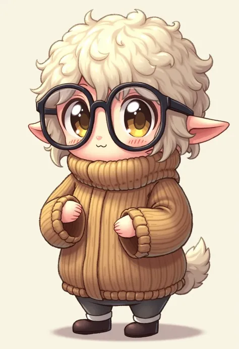 Character who is a ball of wool, just a ball of wool with glasses, transparent lenses, anime style cup head, a pixel species, sketch, knitting a sweater, ball of wool knitting a sweater