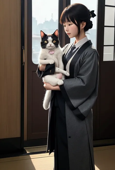 Cat，橘Cat，Standing，doll，Carrying a small school bag，Japanese style，tram，Hokkaido，Autumn Station，Wooden house，Platform， cloak,Ruan Jia,Suit,tie，花Cat，Stupid Dog,肌肉发达的雄Cat, (Delicate face), (Fine fluffy fur)