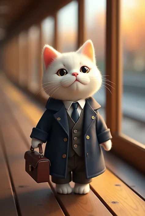 Cat，橘Cat，Standing，doll，Carrying a small school bag，Japanese style，tram，Hokkaido，Autumn Station，Wooden house，Platform， cloak,Ruan Jia,Suit,tie，花Cat，Stupid Dog,肌肉发达的雄Cat, (Delicate face), (Fine fluffy fur)