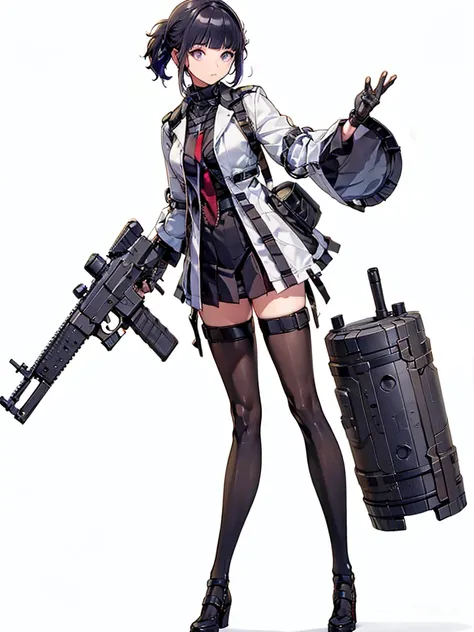  holding_gun, assault_rifle, Very detailed, Anime Style, whole body, alone, Stylish Gunfighter Girl, Holding a steampunk long barrel pistol,Standing in the wasteland, 8K high resolution, White Background, whole body