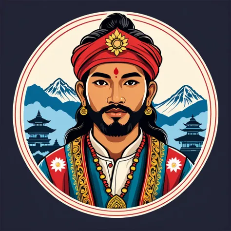 man in nepal folk outfit, vector graphics, strong contours, logo design
