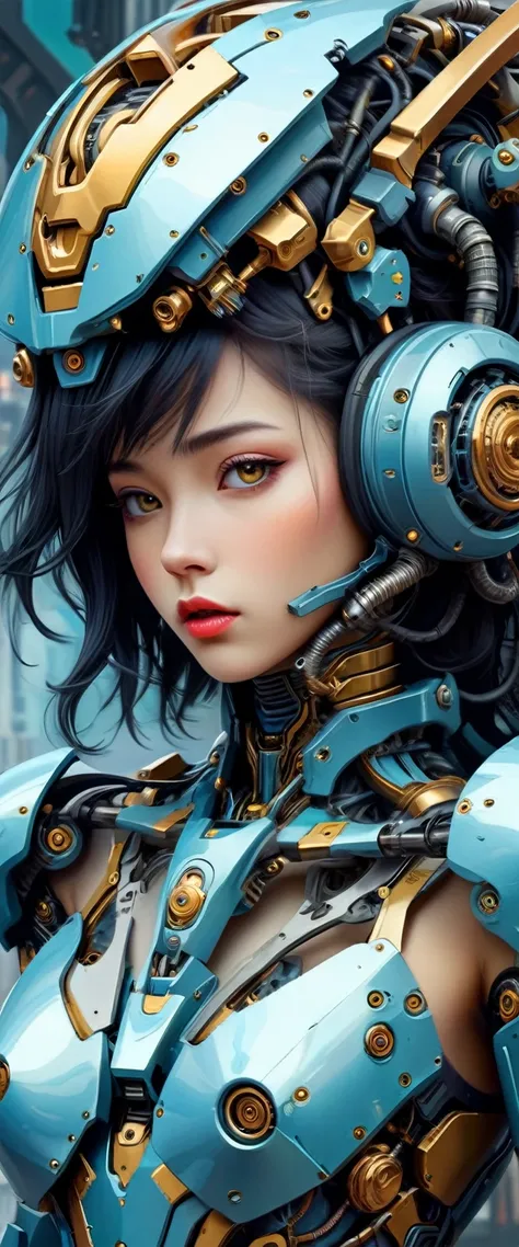 Intricate illustration in surrealist art style，mecha girl，