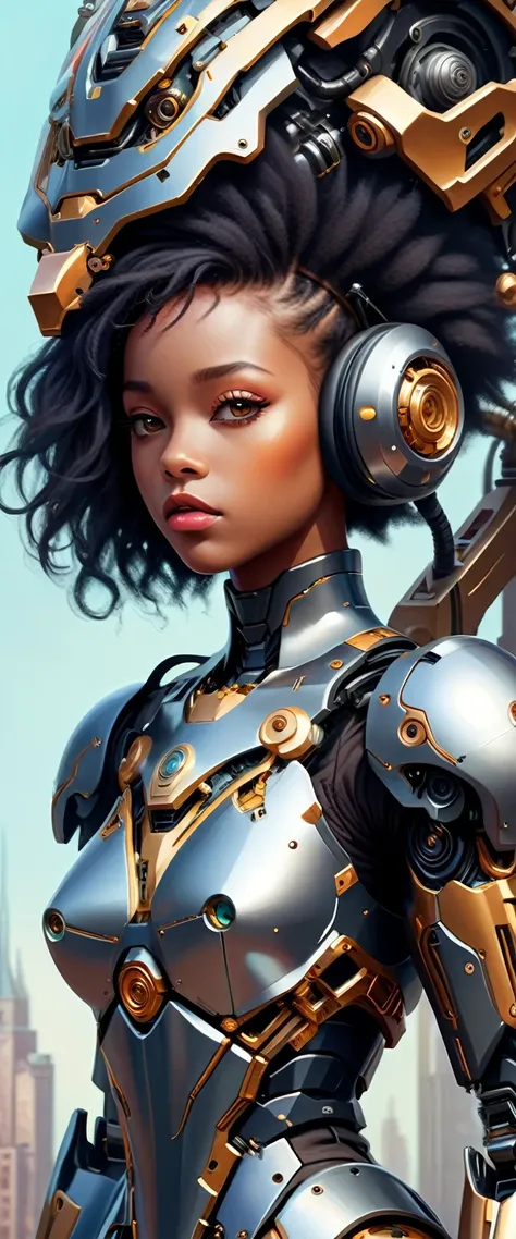 Intricate illustration in surrealist art style，mecha girl，Black Girl