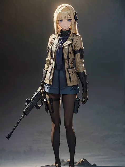 holding_gun, assault_rifle, very detailed, anime style, whole body, alone, stylish gunfighter girl, holding a steampunk long bar...