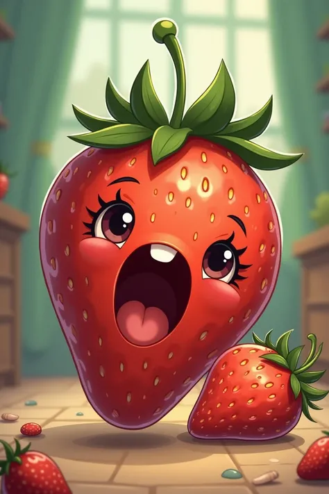 Strawberry emerging in cartoon 