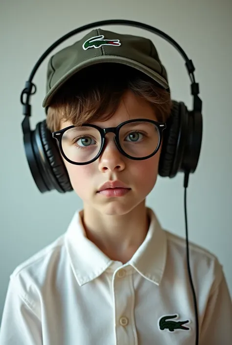 An image of a boy with headphones and a Nike blouse With a lacoste cap and Juliet glasses
