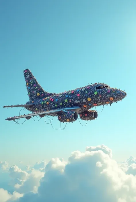 Airplane made of small headphones
