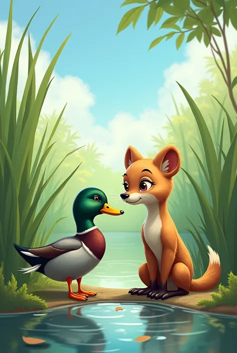 Create a picture of a weasel with a duck
