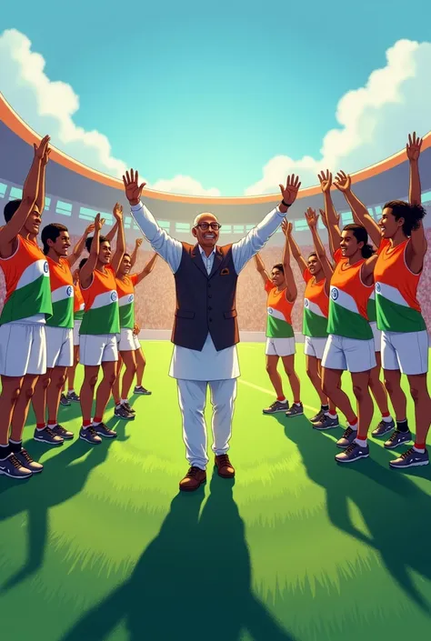 Creat image of indian politician naveen patnaik with indian field hockey team celebrating olympic medal