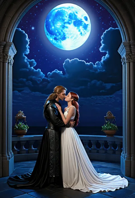 Moonlit Confession, lovers, by Anne Stokes, cinematic still, dynamic movement, surreal, (best quality, masterpiece, photorealistic), very aesthetic, perfect composition, intricate details, ultra-detailed, vivid colors