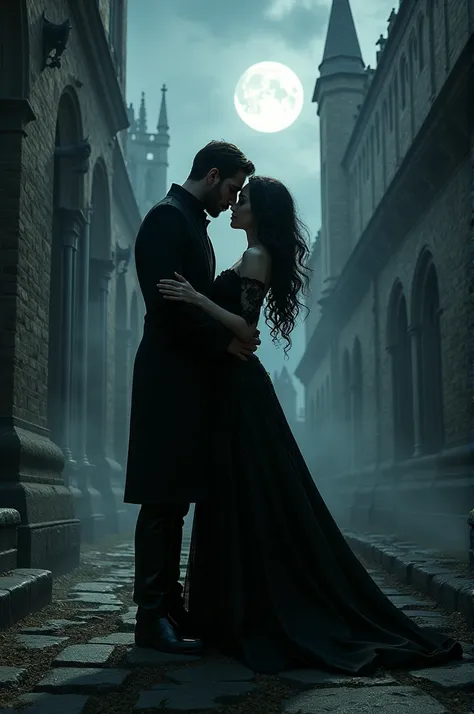 Gothic man and woman kissing