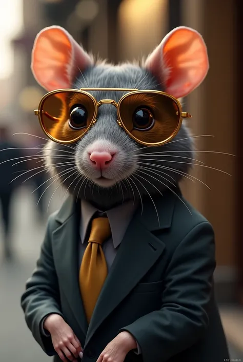 Un rat fashion seduisant avec des lunettes de soleil dorée 