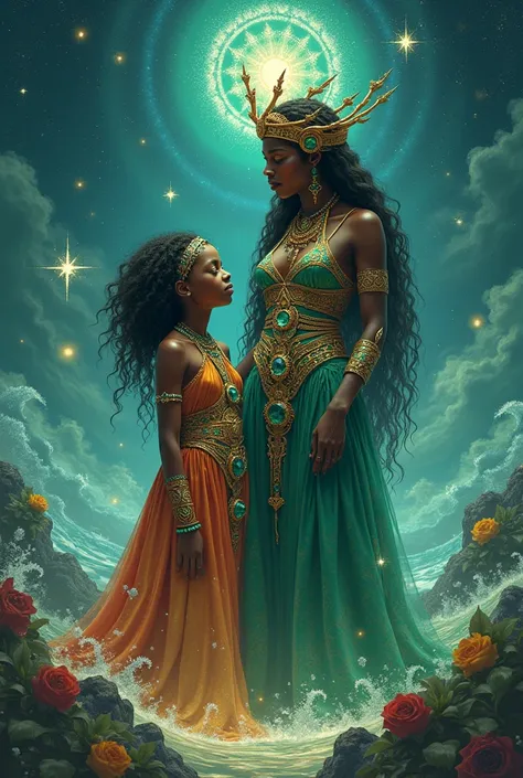  child Erê Esmeralda in Umbanda alongside Iemanjá black queen of the sea 

