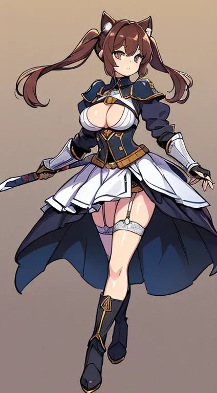 (((whole body:1.2))), (((Highest quality))) ,  woman, Reference Sheet, alone, 20years old, cute, 独奏, Swordsman, helmet, gladiator, breast plate, gloves, gauntlets, pussy, Big Breasts, ax, 大きなax, cat ears , Thigh height, Loin cloth only,  Medium Hair, Light...