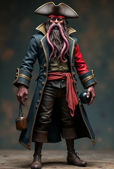 create an image of the character davy jonnes according to the character from pirates in the caribbean Jones&#39;s most striking feature General appearance: 人物: The image shows a figure that appears to be a model or action figure of a pirate character. Barb...