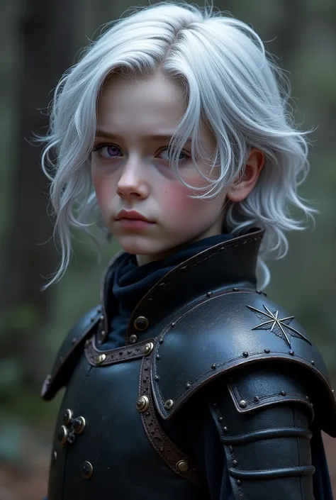 A targaryen teenager with 15 years with silver hair and purple eyes trails with black simple armor