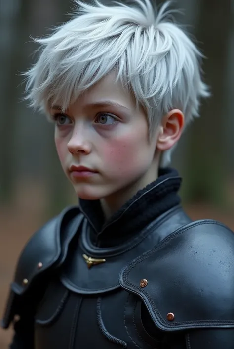 A targaryen teenager with 15 years with silver short hair and purple eyes trails with black simple armor