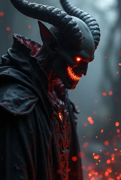 Evil demon, fantasy, complicated, elegant, Highly detailed , trending on artstation, keen focus, dark lighting, Intricate detailing, Highly detailed, uhd, realisti, Horror movie style, Dynamic Composition, 8k, mysterious, light particles, with shining ligh...