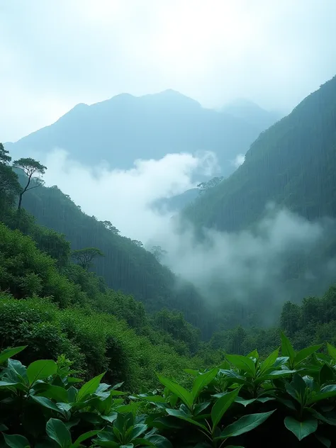 Revel in the tranquil beauty of a monsoon mountain scene, where the fog kisses the greenery, captured in crisp and vivid Ultra HD quality.