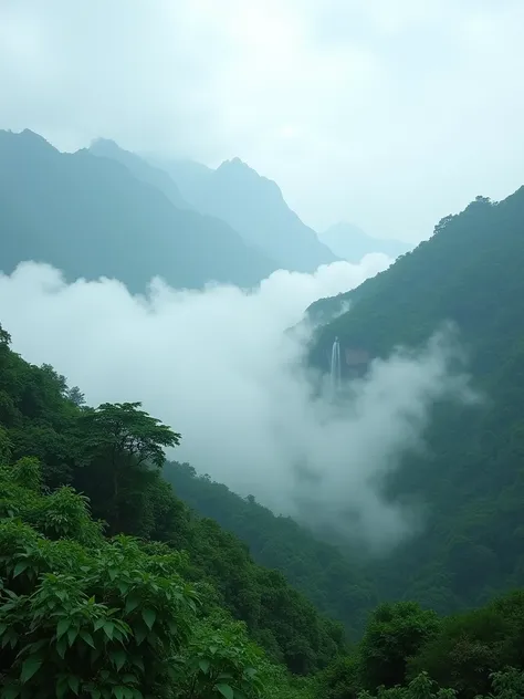 Revel in the tranquil beauty of a monsoon mountain scene, where the fog kisses the greenery, captured in crisp and vivid Ultra HD quality.