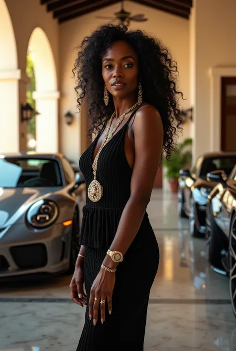 Millionaire black woman with planes, sports cars with lots of money and luxury