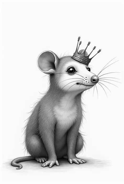 Create a sketch of an opossum with a broken crown in pointillism 