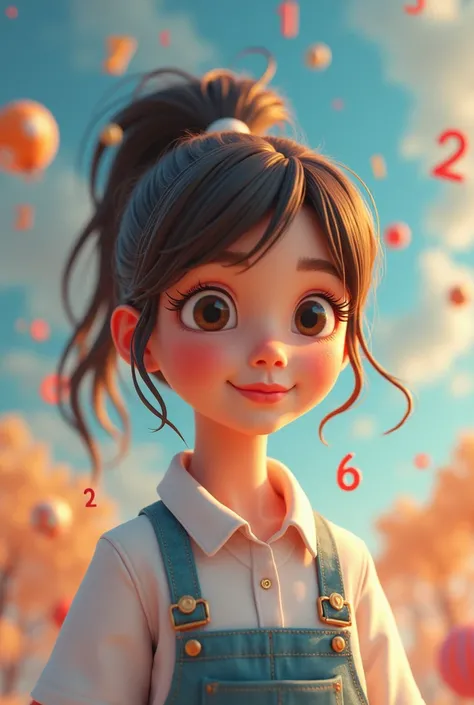 girl, 3d, mathematics, numbers in hand

