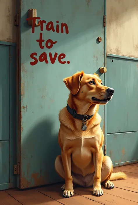 Make the sentence: "train to save" with a dog shadow behind the phrase