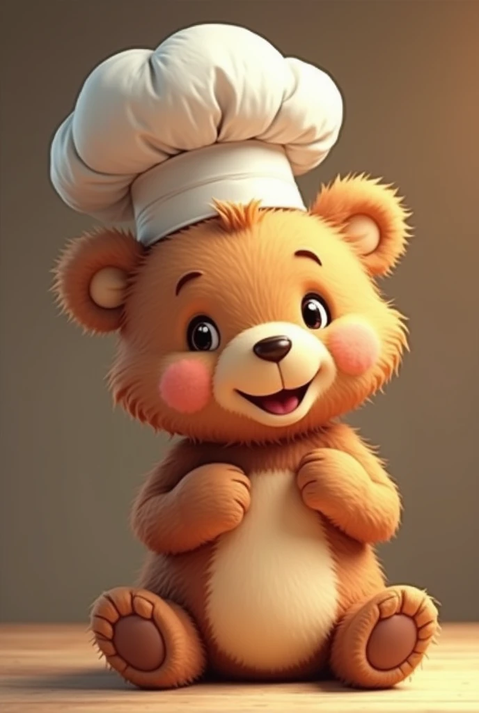 little bear with cute animal wearing chef hat